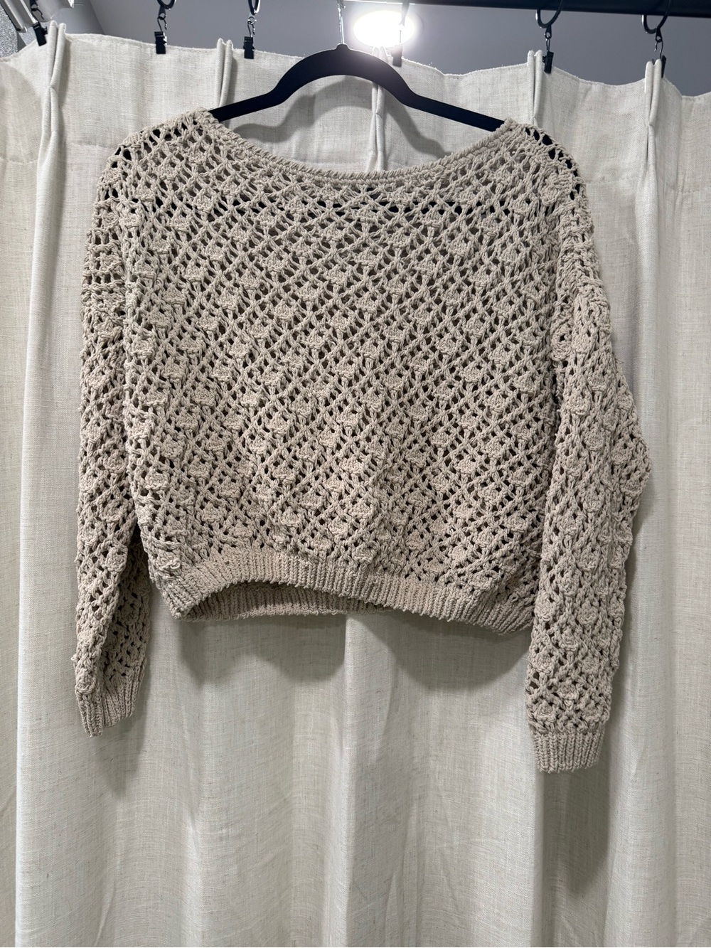 moon & madison Open-Knit Cropped Sweater in Beige